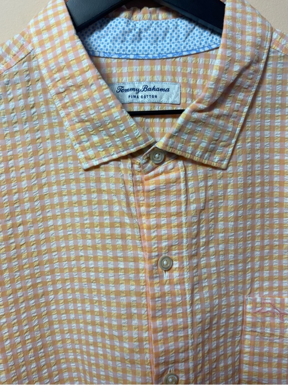 Tommy Bahama Coral Gingham Shirt Pima Cotton Button Up XL